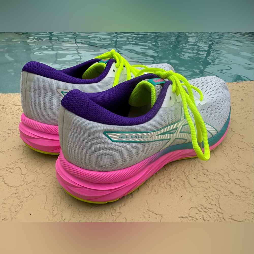 Asics Gel Excite 7 Polar Shade White Pink Neon Running Shoes Women’s Size 11 VGC - Picture 4 of 16